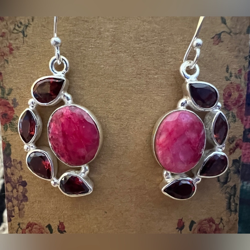 ❤️ Faceted Natural Ruby & Garnet 925 Dangle Boho Statement 1.5”L Earrings 12.2 G - Picture 13 of 13